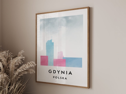 Plakat do salonu skylines Gdynia  stylu Watercolor/ Akwarelowym 