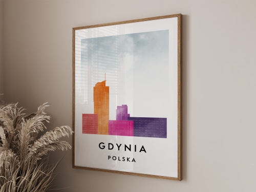 Plakat do salonu skylines Gdynia  stylu Watercolor/ Akwarelowym 