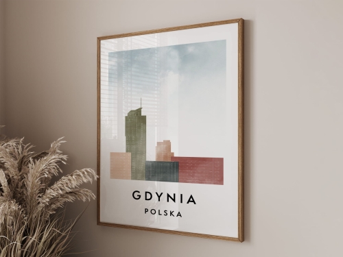 Plakat do salonu skylines Gdynia  stylu Watercolor/ Akwarelowym 