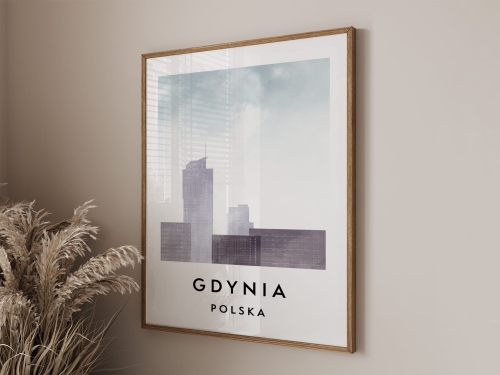Plakat do salonu skylines Gdynia  stylu Watercolor/ Akwarelowym 