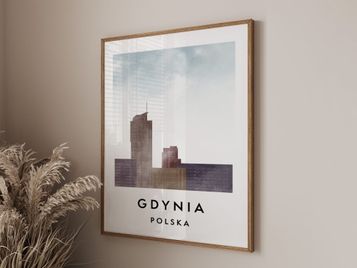 Plakat do salonu skylines Gdynia  stylu Watercolor/ Akwarelowym 