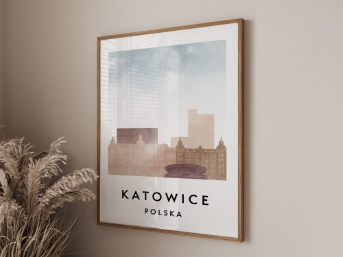 Plakat do salonu skylines Katowice w stylu Watercolor/ Akwarelowym 