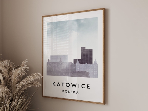 Plakat do salonu skylines Katowice w stylu Watercolor/ Akwarelowym 