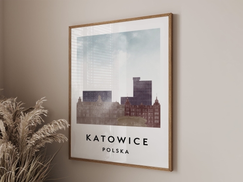 Plakat do salonu skylines Katowice w stylu Watercolor/ Akwarelowym 