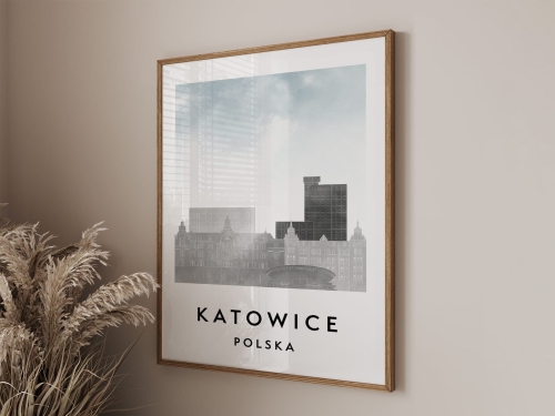 Plakat do salonu skylines Katowice  stylu Watercolor/ Akwarelowym 