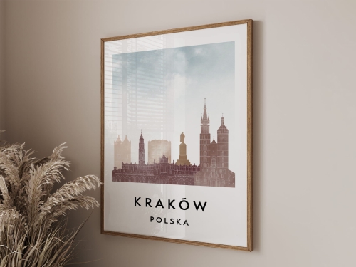 Plakat do salonu skylines Kraków  stylu Watercolor/ Akwarelowym 