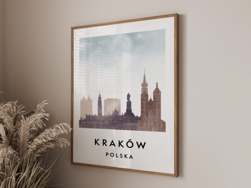 Plakat do salonu skylines Kraków  stylu Watercolor/ Akwarelowym 