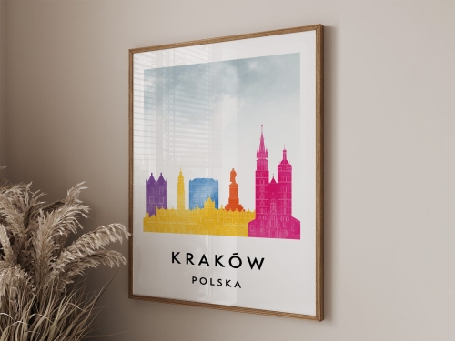 Plakat do salonu skylines Kraków  stylu Watercolor/ Akwarelowym 