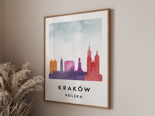 Plakat do salonu skylines Kraków  stylu Watercolor/ Akwarelowym 