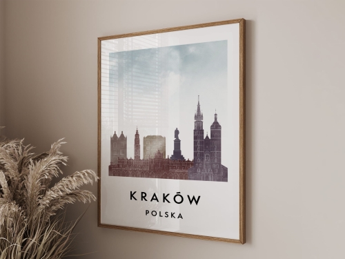 Plakat do salonu skylines Kraków  stylu Watercolor/ Akwarelowym 