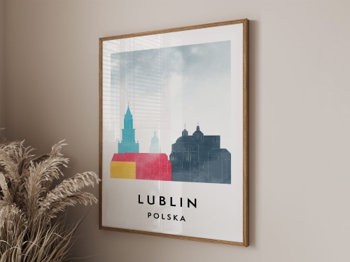 Plakat do salonu skylines Lublin  stylu Watercolor/ Akwarelowym 