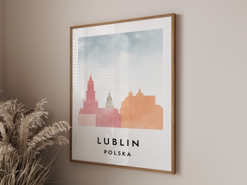 Plakat do salonu skylines Lublin  stylu Watercolor/ Akwarelowym 