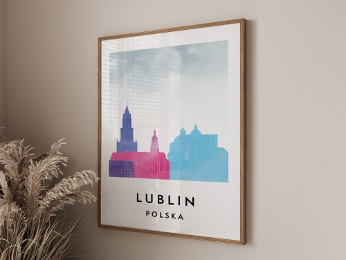 Plakat do salonu skylines Lublin  stylu Watercolor/ Akwarelowym 