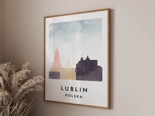 Plakat do salonu skylines Lublin  stylu Watercolor/ Akwarelowym  