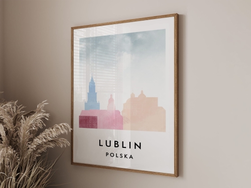 Plakat do salonu skylines Lublin  stylu Watercolor/ Akwarelowym  