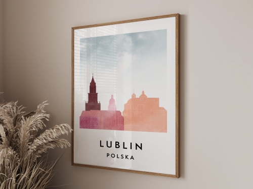Plakat do salonu skylines Lublin  stylu Watercolor/ Akwarelowym 