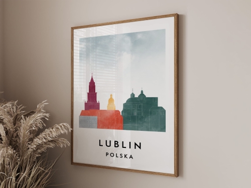 Plakat do salonu skylines Lublin  stylu Watercolor/ Akwarelowym 