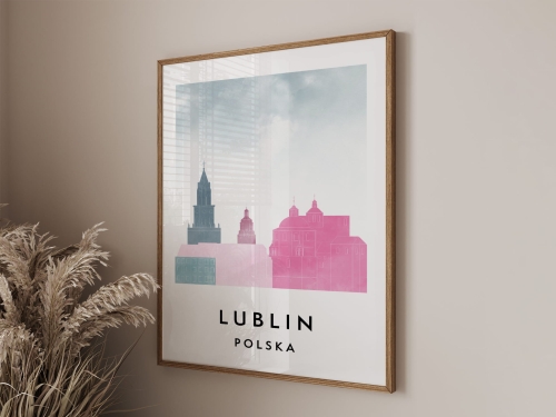 Plakat do salonu skylines Lublin  stylu Watercolor/ Akwarelowym 