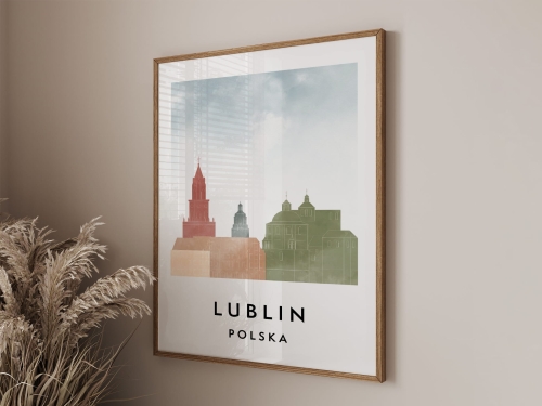 Plakat do salonu skylines Lublin  stylu Watercolor/ Akwarelowym 
