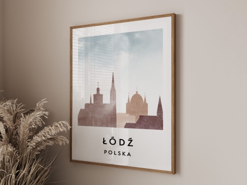 Plakat do salonu skylines Łódź  stylu Watercolor/ Akwarelowym 