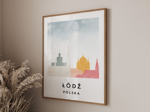 Plakat do salonu skylines Łódź  stylu Watercolor/ Akwarelowym 