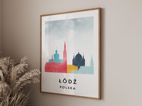 Plakat do salonu skylines Łódź  stylu Watercolor/ Akwarelowym 