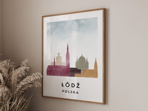 Plakat do salonu skylines Łódź  stylu Watercolor/ Akwarelowym 