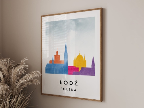 Plakat do salonu skylines Łódź  stylu Watercolor/ Akwarelowym 