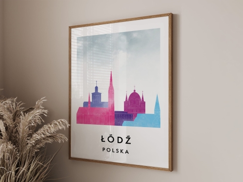 Plakat do salonu skylines Łódź  stylu Watercolor/ Akwarelowym 