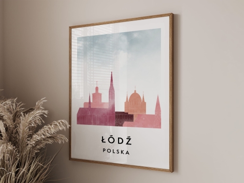 Plakat do salonu skylines Łódź  stylu Watercolor/ Akwarelowym