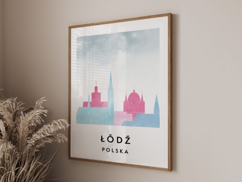 Plakat do salonu skylines Łódź  stylu Watercolor/ Akwarelowym
