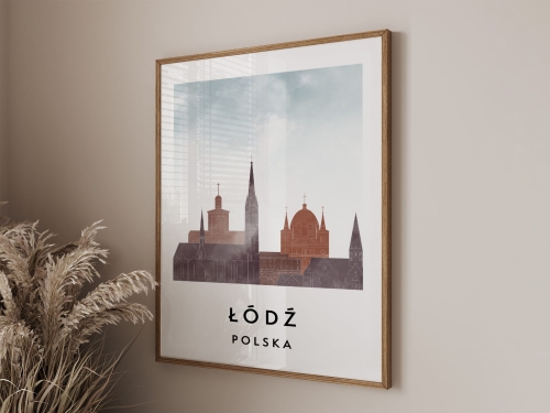 Plakat do salonu skylines Łódź  stylu Watercolor/ Akwarelowym