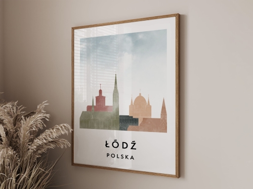 Plakat do salonu skylines Łódź  stylu Watercolor/ Akwarelowym