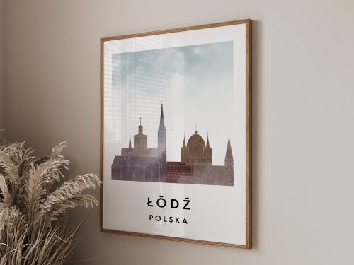 Plakat do salonu skylines Łódź  stylu Watercolor/ Akwarelowym