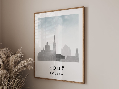 Plakat do salonu skylines Łódź  stylu Watercolor/ Akwarelowym