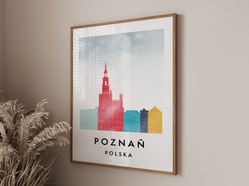Plakat do salonu skylines Poznań  stylu Watercolor/ Akwarelowym
