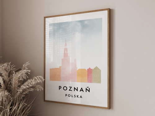 Plakat do salonu skylines Poznań  stylu Watercolor/ Akwarelowym 
