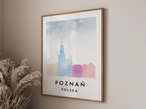 Plakat do salonu skylines Poznań  stylu Watercolor/ Akwarelowym 