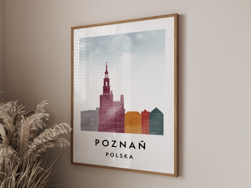 Plakat do salonu skylines Poznań  stylu Watercolor/ Akwarelowym 