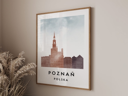 Plakat do salonu skylines Poznań  stylu Watercolor/ Akwarelowym