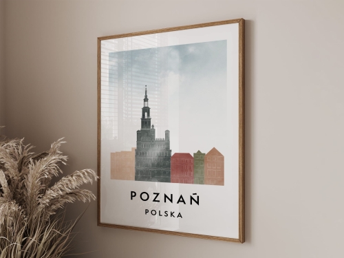 Plakat do salonu skylines Poznań  stylu Watercolor/ Akwarelowym