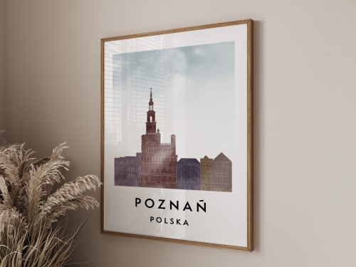 Plakat do salonu skylines Poznań  stylu Watercolor/ Akwarelowym