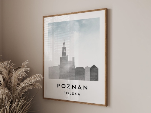 Plakat do salonu skylines Poznań  stylu Watercolor/ Akwarelowym