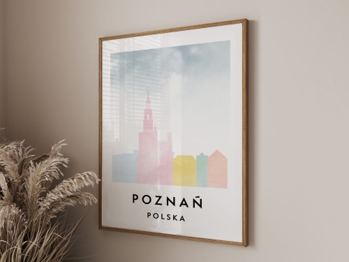 Plakat do salonu skylines Poznań  stylu Watercolor/ Akwarelowym