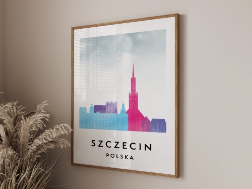 Plakat do salonu skylines Szczecin  stylu Watercolor/ Akwarelowym