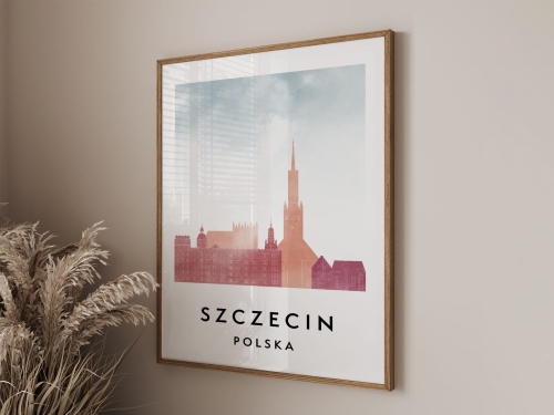 Plakat do salonu skylines Szczecin  stylu Watercolor/ Akwarelowym
