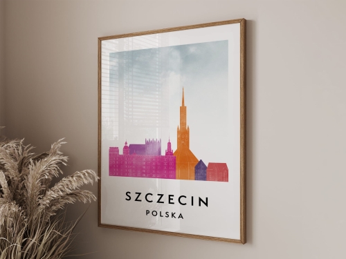 Plakat do salonu skylines Szczecin  stylu Watercolor/ Akwarelowym