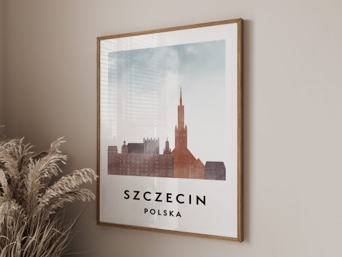 Plakat do salonu skylines Szczecin  stylu Watercolor/ Akwarelowym