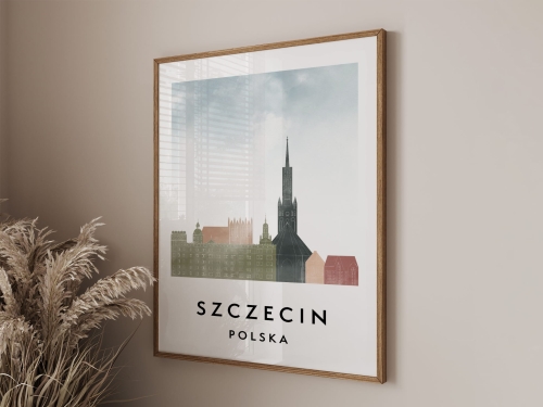 Plakat do salonu skylines Szczecin  stylu Watercolor/ Akwarelowym
