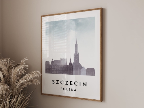 Plakat do salonu skylines Szczecin  stylu Watercolor/ Akwarelowym